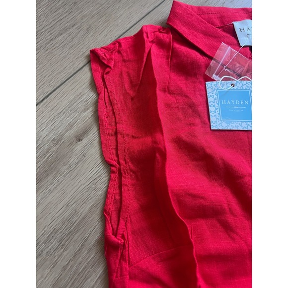 Hayden Los Angeles Red Linen Tiered High-Low Sleeveless Button Front Dress x123 - Picture 6 of 6